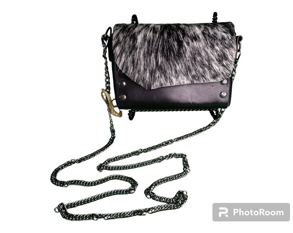 Hair-on peekaboo purse